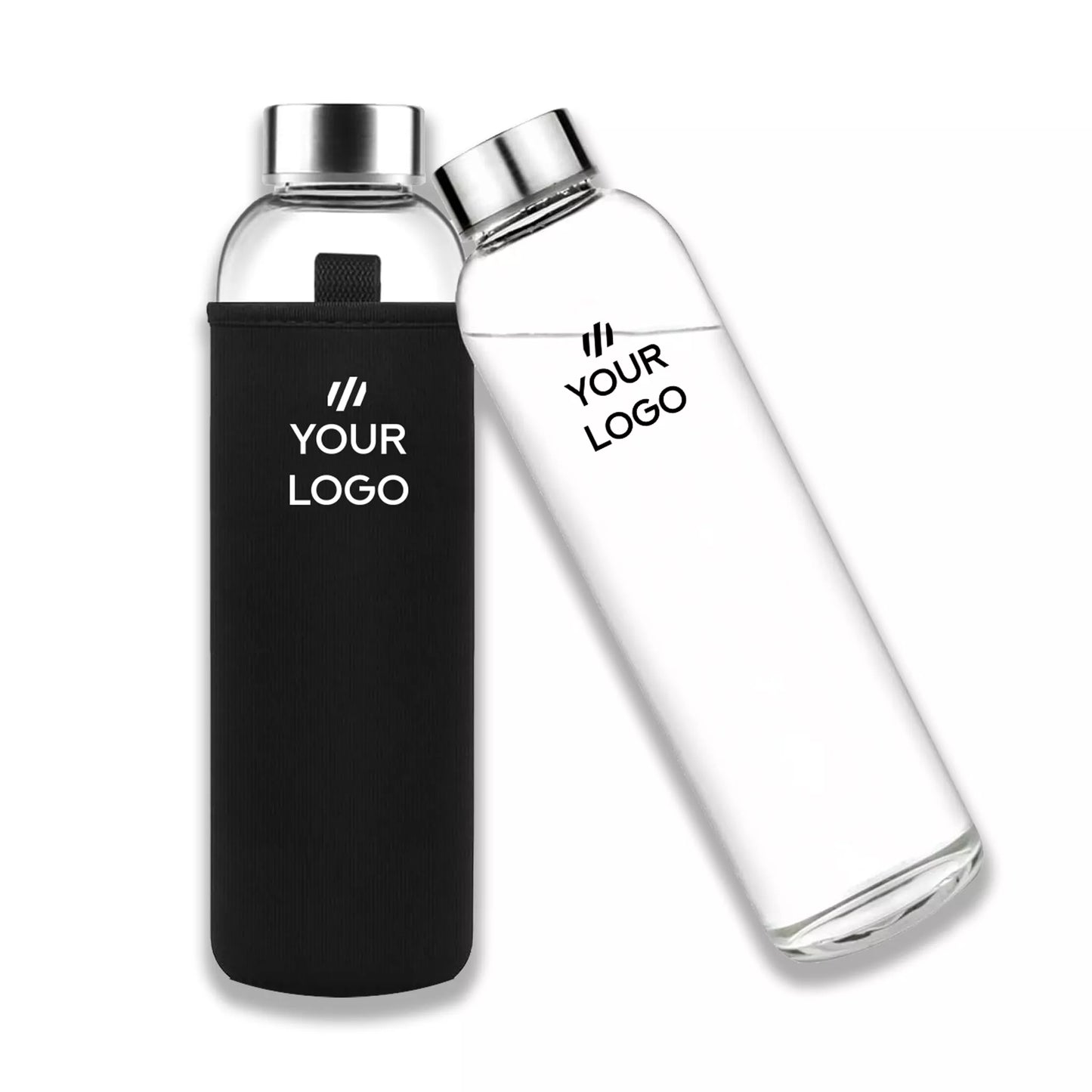 Insulated Glass Water Bottle – 550ml with Custom Neoprene Sleeve & Stainless Steel Lid