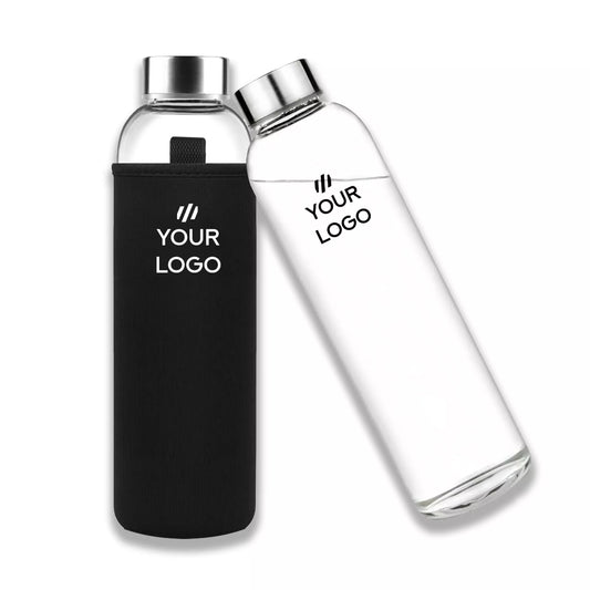 Insulated Glass Water Bottle – 550ml with Custom Neoprene Sleeve & Stainless Steel Lid