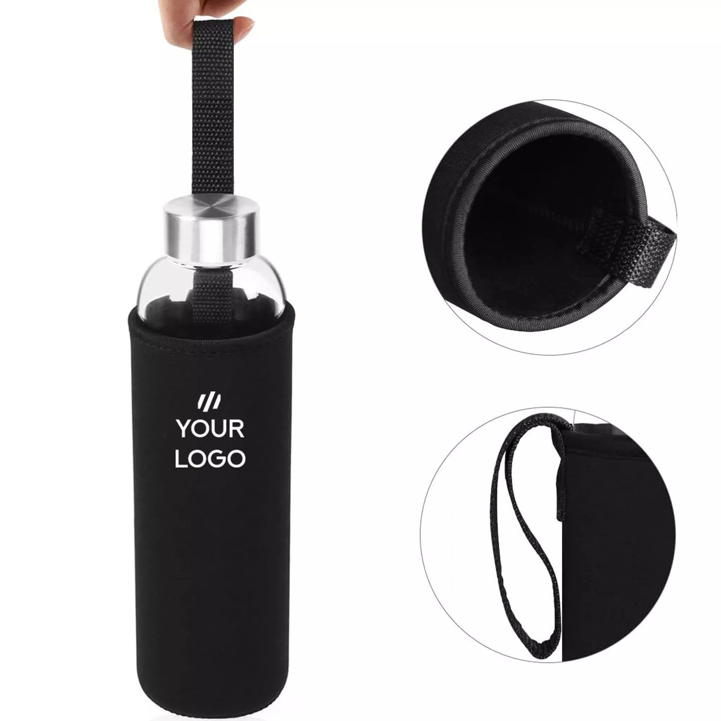 Insulated Glass Water Bottle – 550ml with Custom Neoprene Sleeve & Stainless Steel Lid