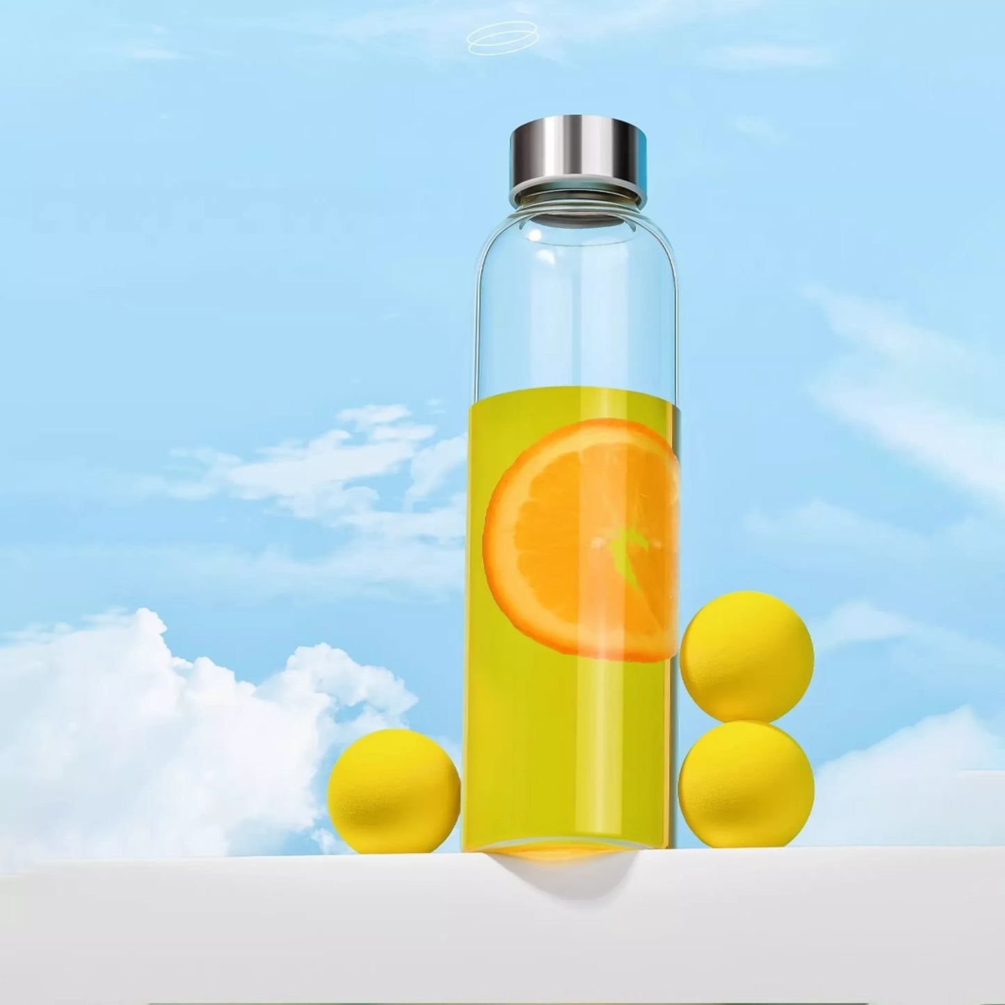 Insulated Glass Water Bottle – 550ml with Custom Neoprene Sleeve & Stainless Steel Lid