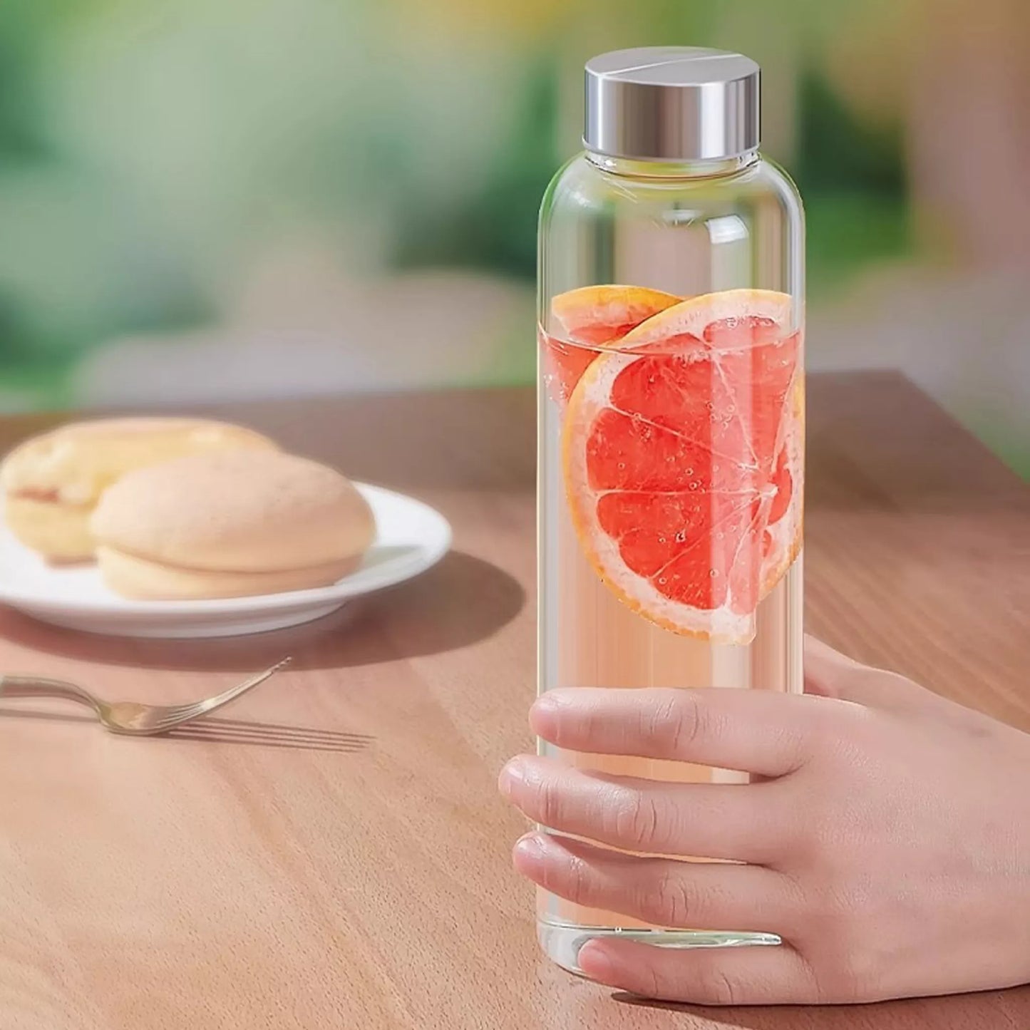 Insulated Glass Water Bottle – 550ml with Custom Neoprene Sleeve & Stainless Steel Lid