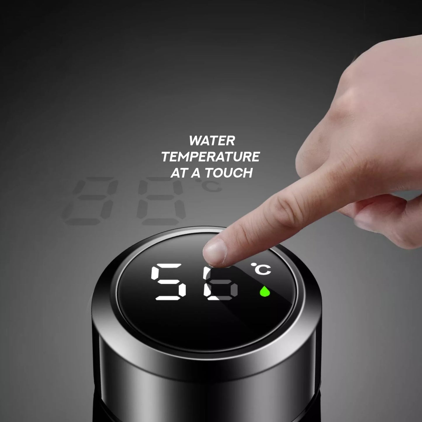 Digital temperature control device with a hand adjusting the temperature setting.