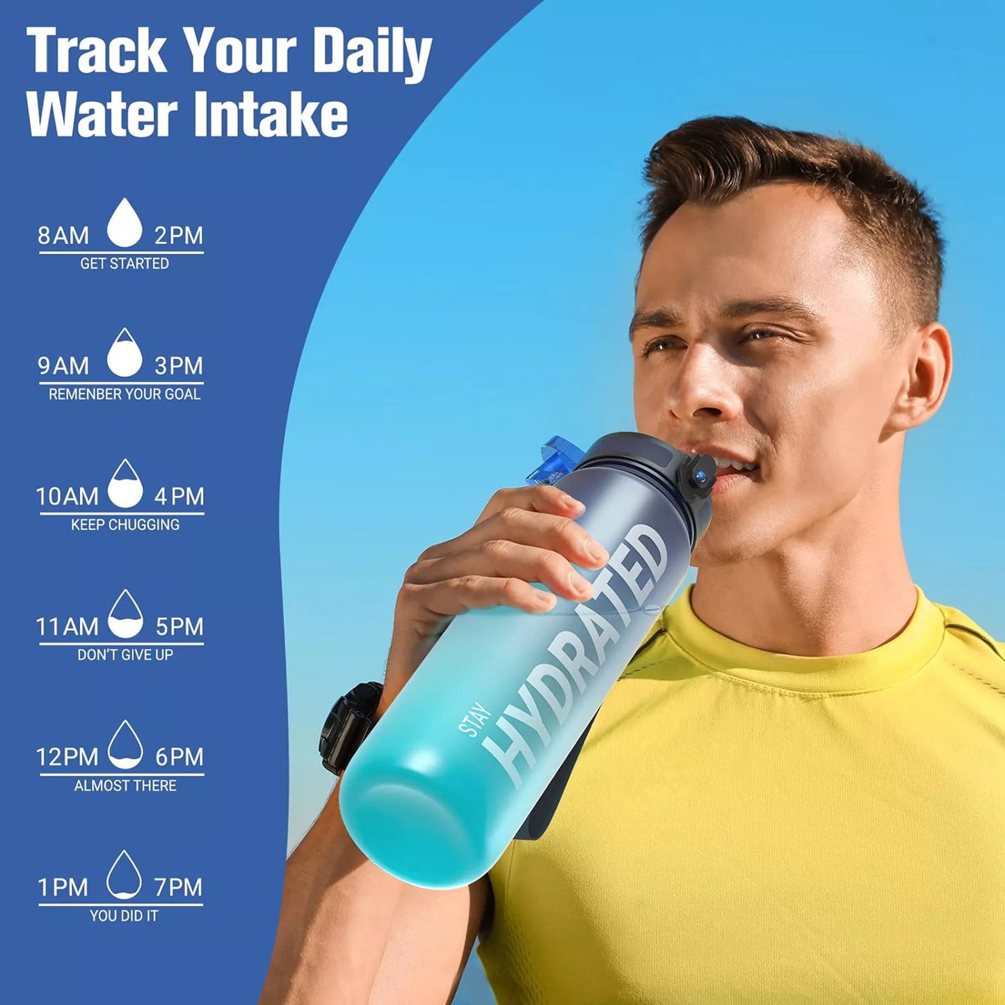 1000ml Sport Water Bottle – Time-Mark Hydration Tracker with One-Touch Flip Lid