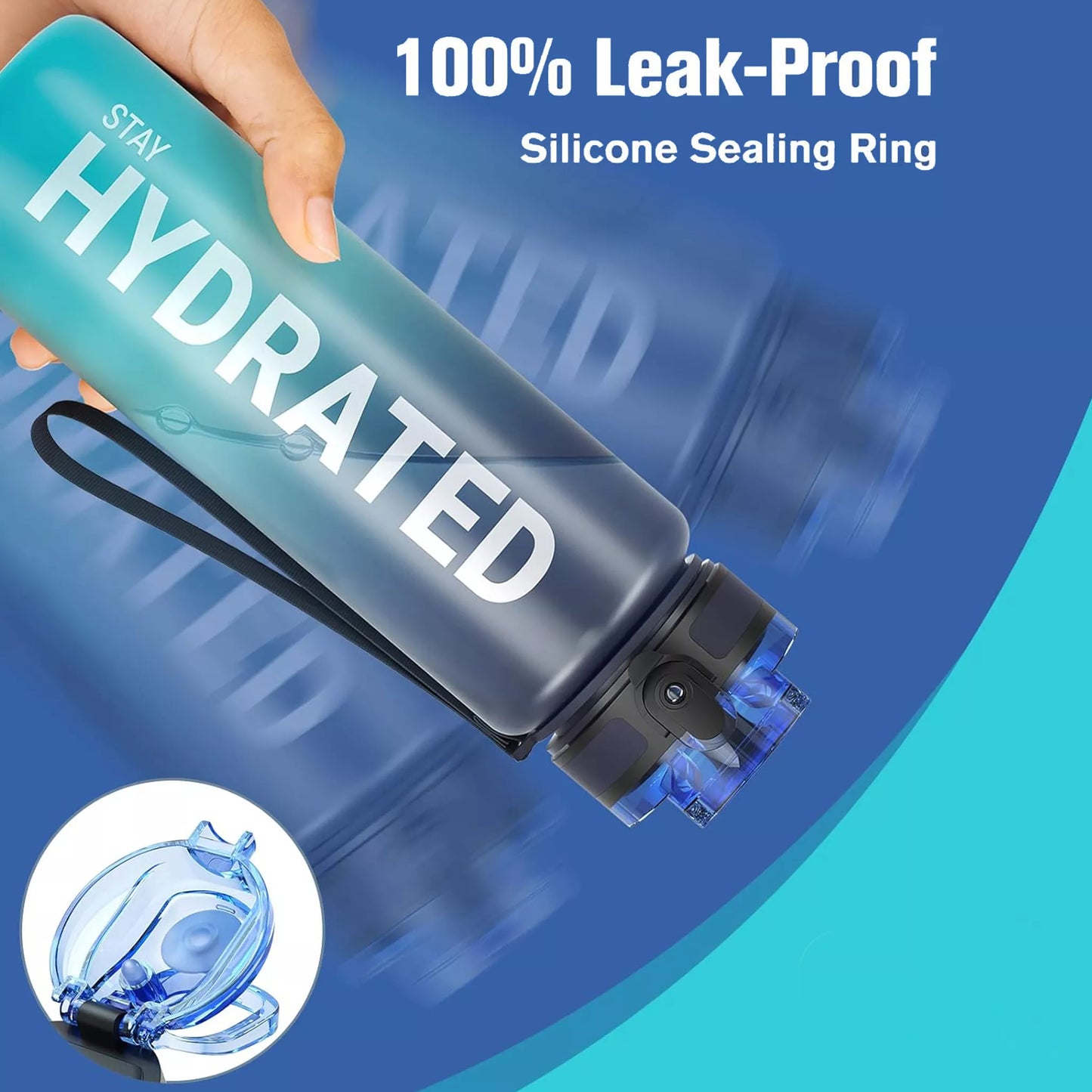 1000ml Sport Water Bottle – Time-Mark Hydration Tracker with One-Touch Flip Lid