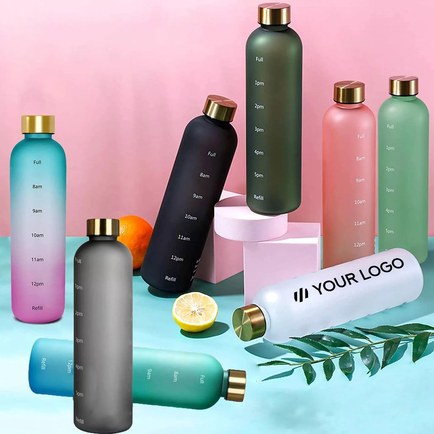 Sample - Time-Challenge Hydration Bottle – 1000ml Tritan with AM/PM Tracker & Screw Cork Lid