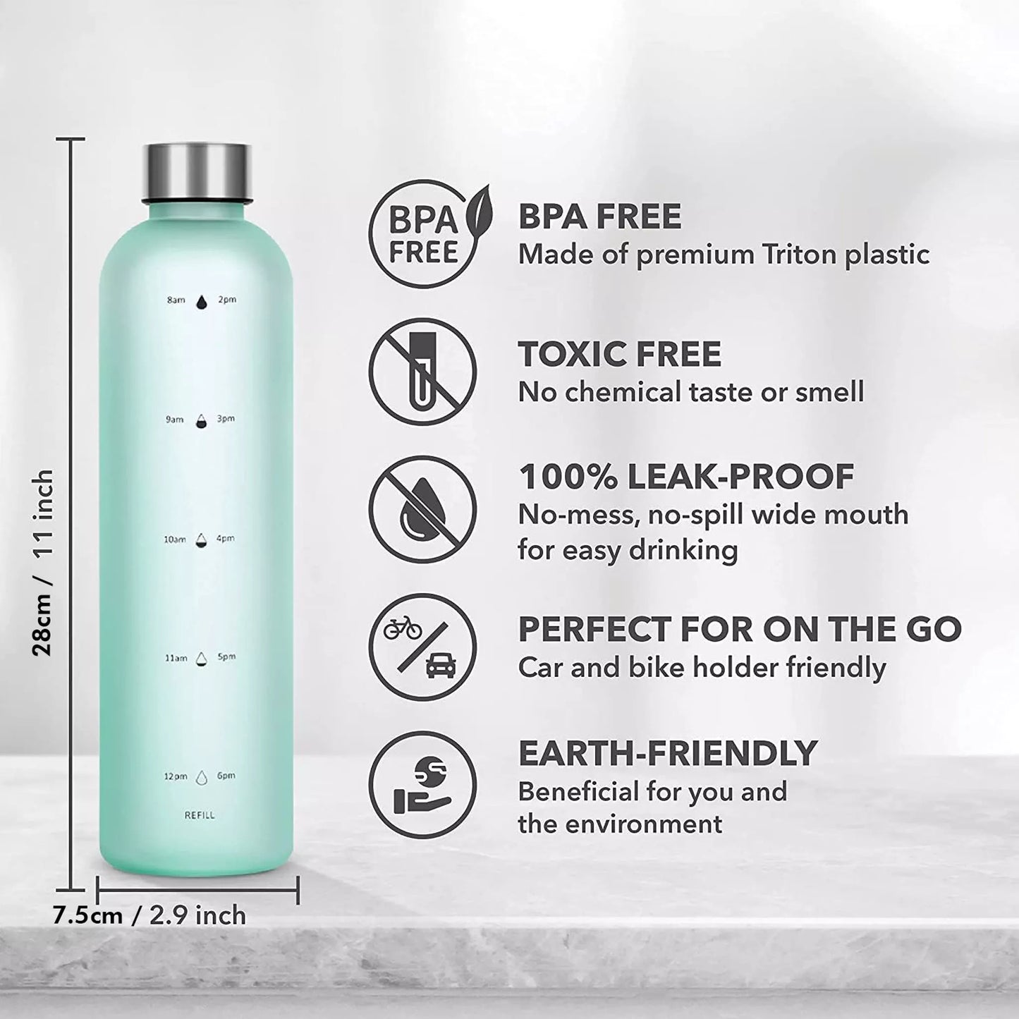 Sample - Time-Challenge Hydration Bottle – 1000ml Tritan with AM/PM Tracker & Screw Cork Lid
