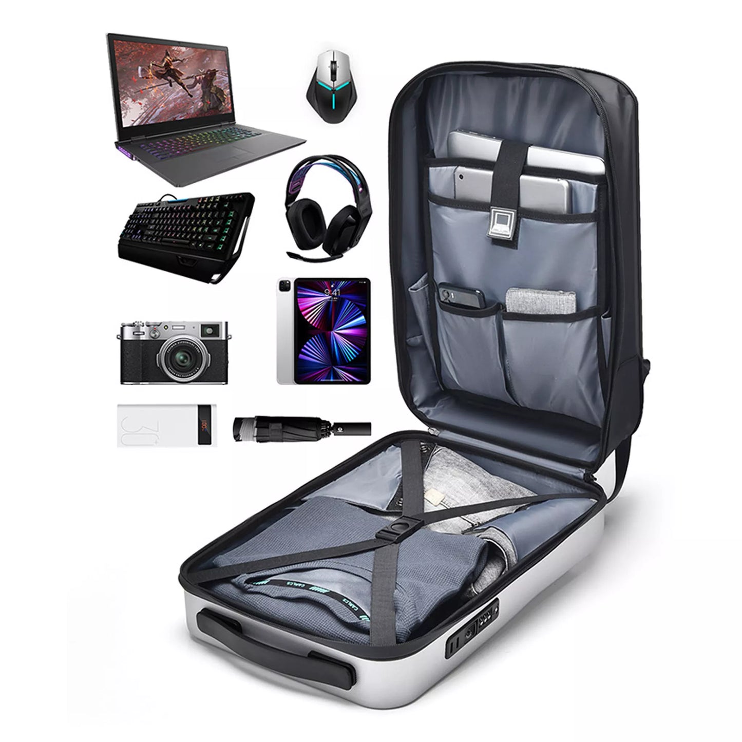 Backpack Tech 2 – Cybertruck-Inspired Expandable Hardshell Backpack with Password Lock