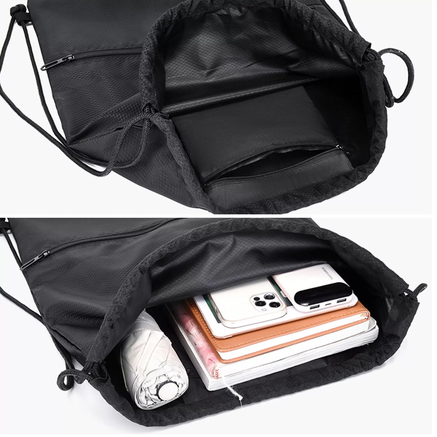 Drawstring Bag 1 – Lightweight Sports Bag with Inner & Outer Zip Pockets