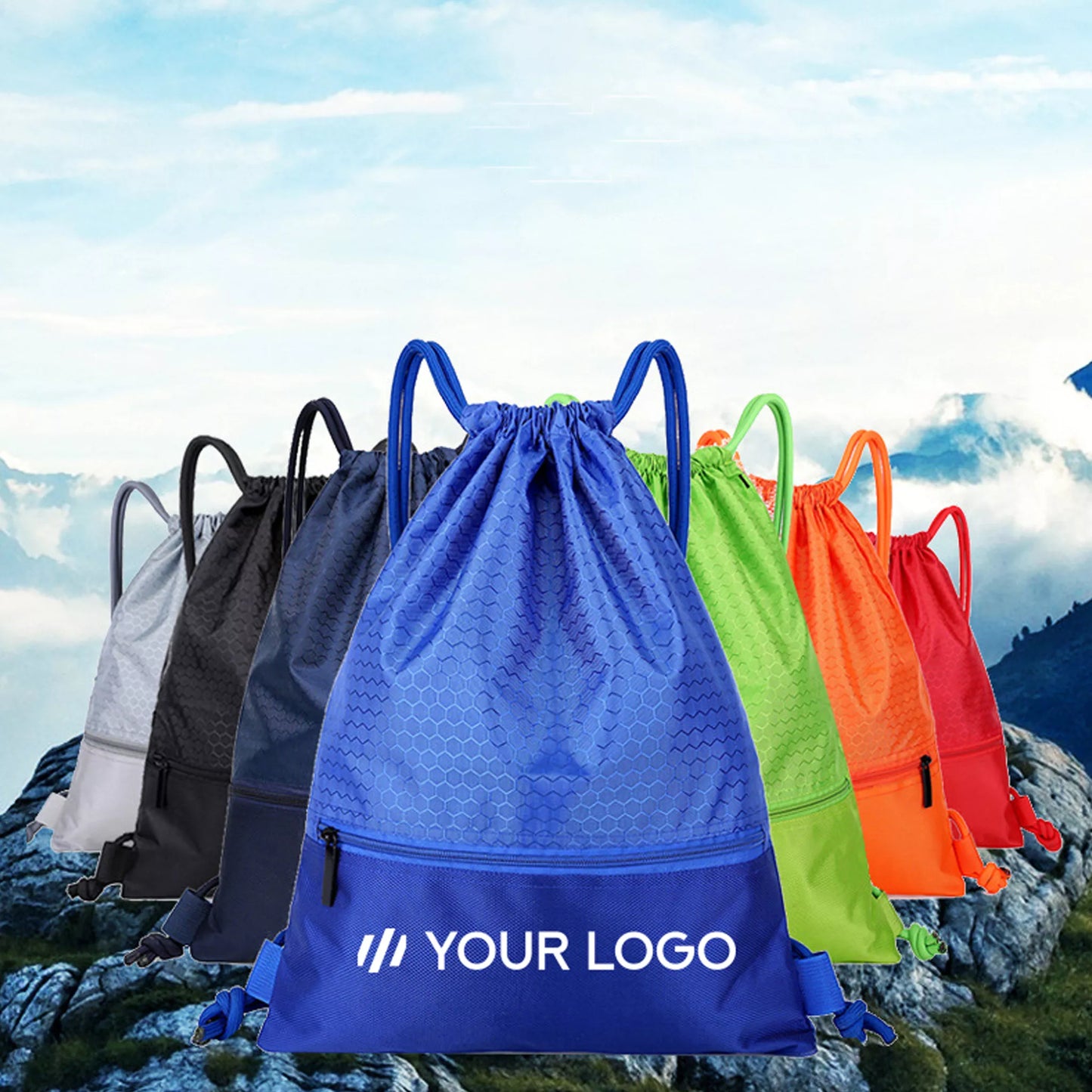 Drawstring Bag 1 – Lightweight Sports Bag with Inner & Outer Zip Pockets